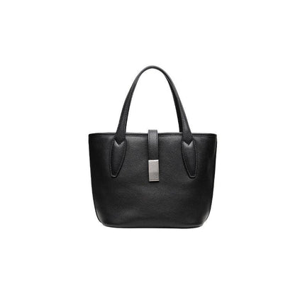 Black Women's Vegetable Tanned Leather Bucket Bag Minimalist Crossbody Handbag with Inner Canvas Pouch for Work Daily Use.