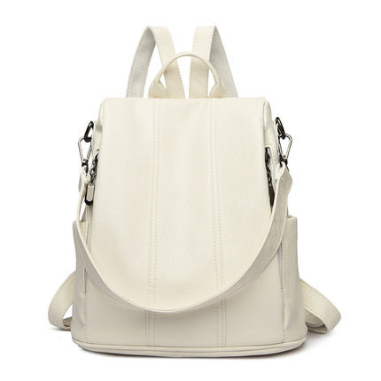 White Women's Anti-Theft Backpack Purse Soft Faux Leather Convertible Rucksack Shoulder Bag Large Capacity 31cm for Travel Work Daily Use.