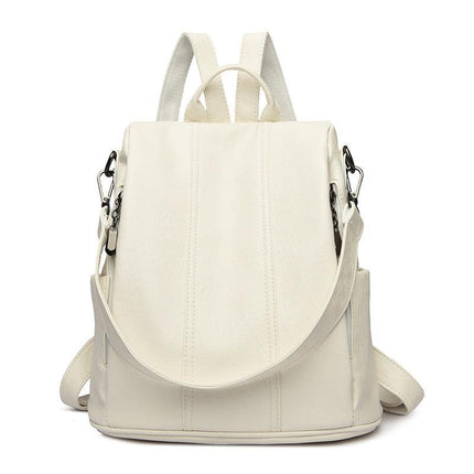 White Women's Anti-Theft Backpack Purse Soft Faux Leather Convertible Rucksack Shoulder Bag Large Capacity 31cm for Travel Work Daily Use.