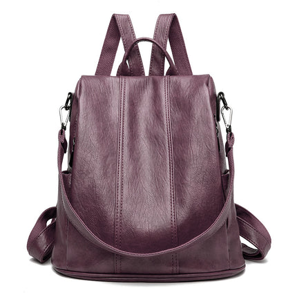 Purple Women's Anti-Theft Backpack Purse Soft Faux Leather Convertible Rucksack Shoulder Bag Large Capacity 31cm for Travel Work Daily Use.
