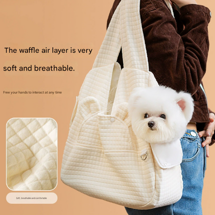 Small Pet Carrier Backpack Adjustable Cross-Back Sling Bag Hands-Free Front Chest Pack for Dogs & Cats up to 6kg.