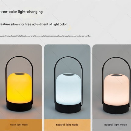 Black Portable LED Table Lamp Rechargeable Touch Dimmable Lantern 3 Colour Modes Night Light for Bedroom Camping Outdoor Dining 20cm.