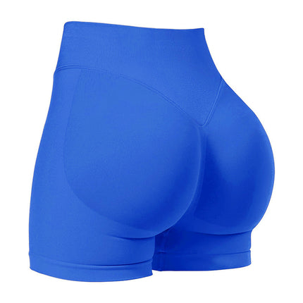 S Electric Blue High-Elastic Hip Yoga Shorts - Seamless Mid-Intensity Pilates Workout Shorts