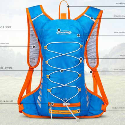 Blue Lightweight Outdoor Sports Backpack Breathable Hiking Daypack Compact Running Cycling Bag with Bungee Storage 45cm for Travel.