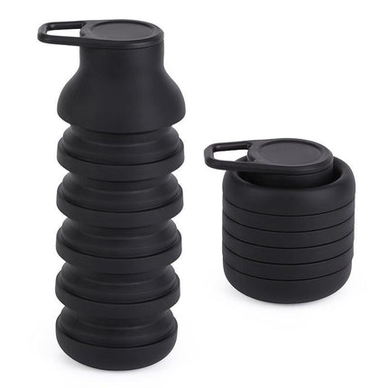Black Collapsible Silicone Water Bottle Portable Travel Sports Cup with Carabiner Clip Foldable Design for Camping Hiking & Gym Teal.