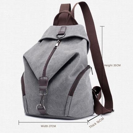 Grey Women's Vintage Canvas Backpack Casual Daypack Retro College School Bag Large Capacity Rucksack for Travel Work & Daily Use.