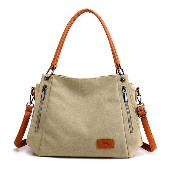 Khaki Women's Canvas Hobo Handbag Large Shoulder Tote Bag Adjustable Crossbody Strap Casual Purse 40cm for Work School Travel.