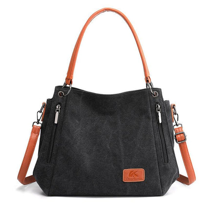 Black Women's Canvas Hobo Handbag Large Shoulder Tote Bag Adjustable Crossbody Strap Casual Purse 40cm for Work School Travel.