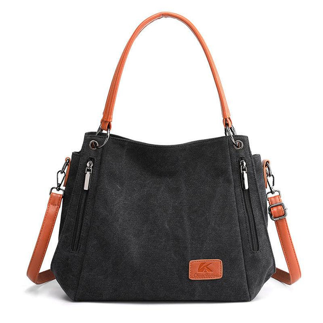 Black Women's Canvas Hobo Handbag Large Shoulder Tote Bag Adjustable Crossbody Strap Casual Purse 40cm for Work School Travel.
