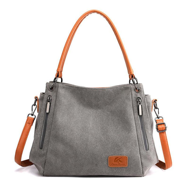 Grey Women's Canvas Hobo Handbag Large Shoulder Tote Bag Adjustable Crossbody Strap Casual Purse 40cm for Work School Travel.