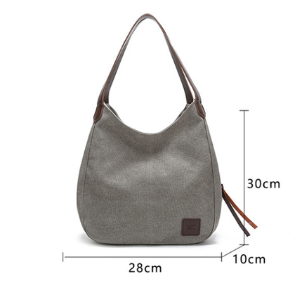 Grey Women's Canvas Hobo Handbag Multi-Compartment Shoulder Tote Bag Minimalist Casual Purse 30cm for Work Shopping & Travel.
