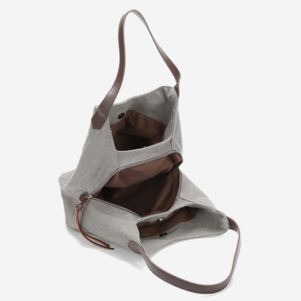 Grey Women's Canvas Hobo Handbag Multi-Compartment Shoulder Tote Bag Minimalist Casual Purse 30cm for Work Shopping & Travel.