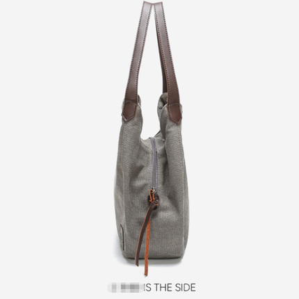 Grey Women's Canvas Hobo Handbag Multi-Compartment Shoulder Tote Bag Minimalist Casual Purse 30cm for Work Shopping & Travel.