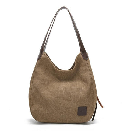 Coffee Women's Canvas Hobo Handbag Multi-Compartment Shoulder Tote Bag Minimalist Casual Purse 30cm for Work Shopping & Travel.