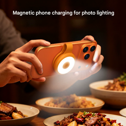 Black Mini Magnetic Selfie Light Clip-On LED Phone Fill Light Rechargeable 500mAh 5 Lighting Modes Portable Video Light for Vlogging & Zoom Calls.