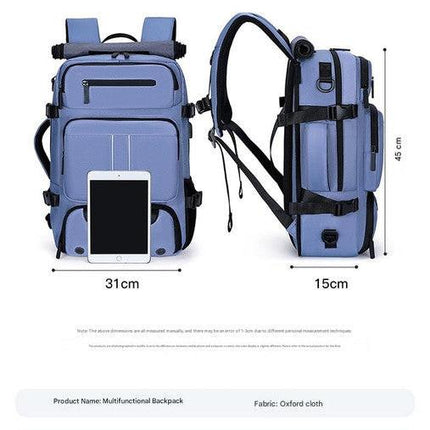 Large Capacity Convertible Travel Backpack - 16" Laptop Compartment, Shoe Pouch & USB Port(black).