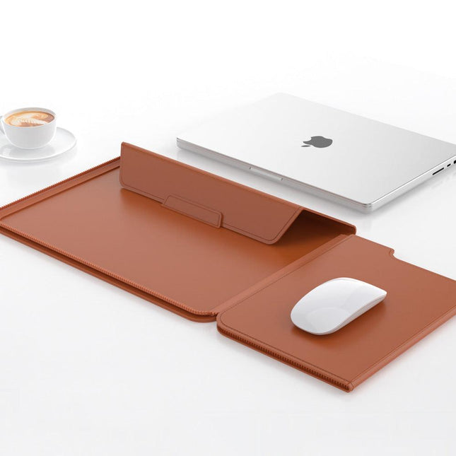 3-in-1 Detachable PU Leather Laptop Sleeve with Ergonomic Stand & Mouse Pad(brown  13/14 inch).