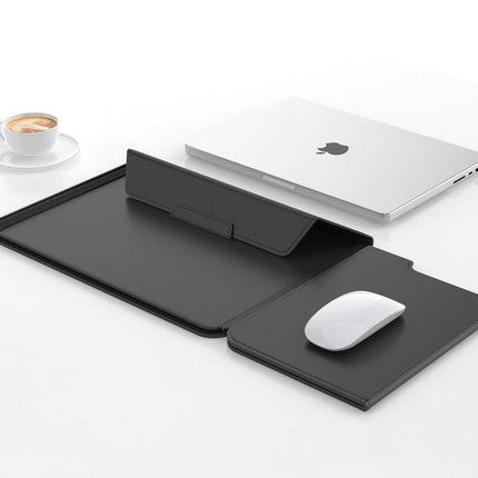 3-in-1 Detachable PU Leather Laptop Sleeve with Ergonomic Stand & Mouse Pad(black  13/14 inch).