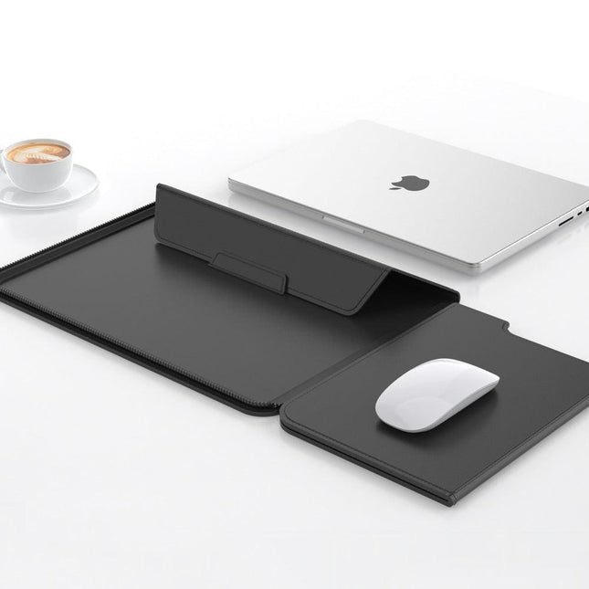 3-in-1 Detachable PU Leather Laptop Sleeve with Ergonomic Stand & Mouse Pad(black  13/14 inch).