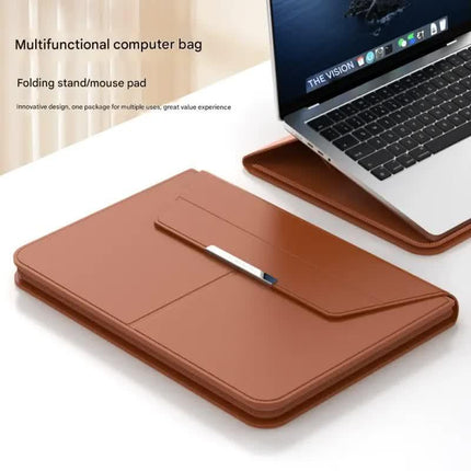 3-in-1 Detachable PU Leather Laptop Sleeve with Ergonomic Stand & Mouse Pad(black  13/14 inch).