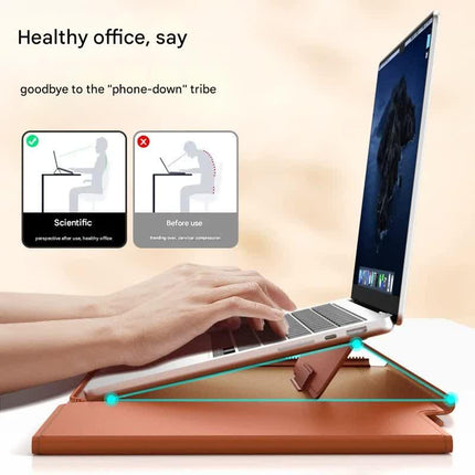 3-in-1 Detachable PU Leather Laptop Sleeve with Ergonomic Stand & Mouse Pad(black  13/14 inch).
