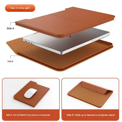3-in-1 Detachable PU Leather Laptop Sleeve with Ergonomic Stand & Mouse Pad(black  13/14 inch).