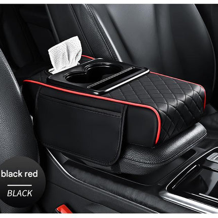 Premium Car Armrest Organizer & Comfort Pad(black red).