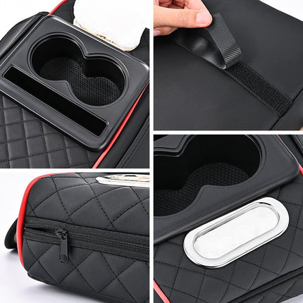 Premium Car Armrest Organizer & Comfort Pad(black red).