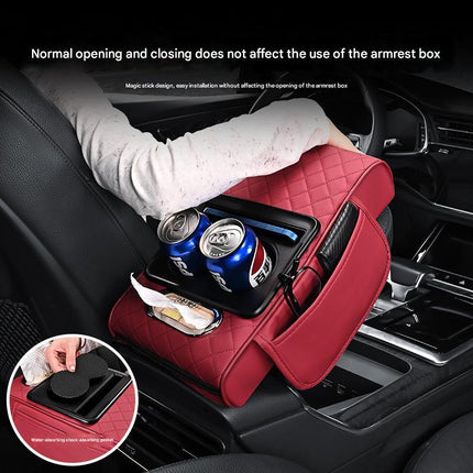 Premium Car Armrest Organizer & Comfort Pad(black red).