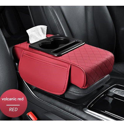 Premium Car Armrest Organizer & Comfort Pad(red).