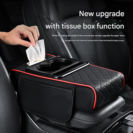 Premium Car Armrest Organizer & Comfort Pad(red).