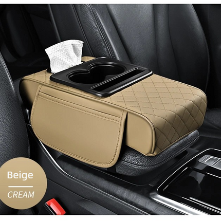 Premium Car Armrest Organizer & Comfort Pad(Beige).
