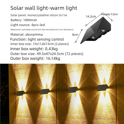 Solar Powered Up and Down Wall Light(yellow light).