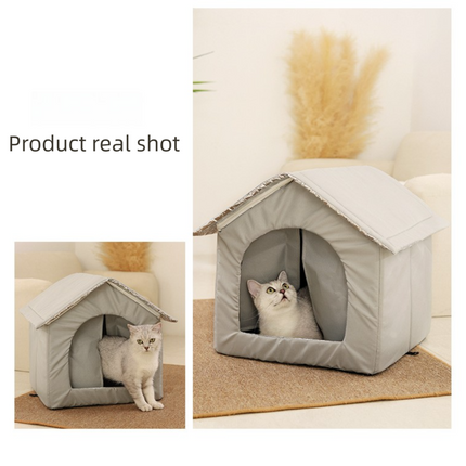 Small Size Elevated Indoor/Outdoor Pet Shelter(grey): Waterproof, Insulated for All-Season Warmth.