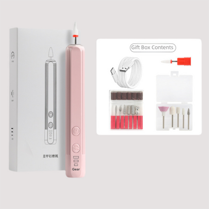 Pink Pro Portable Electric Nail Drill Kit With 10 Bits - Fast, Quiet, Rechargeable.