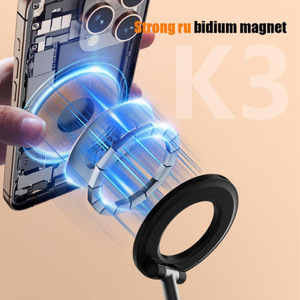 White 2-in-1 Folding Portable Selfie Light and Magnetic Phone Stand - Vlogging Ring Light with Adjustable Kickstand, Three-Color Soft Light &  USB Rechargeable.