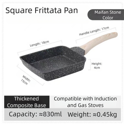Black Rectangular Non-Stick Frying Pan 19×14×4cm - Open, Induction & Gas Compatible.