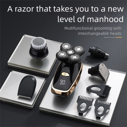 Black 5-Head Rotary Shaver - Waterproof & wireless.
