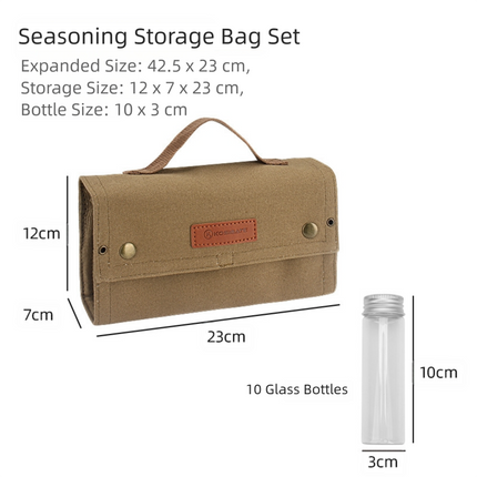 Khaki canvas spice storage box (9.1 x 4.7 x 2.8 inches) With 10 bottles.
