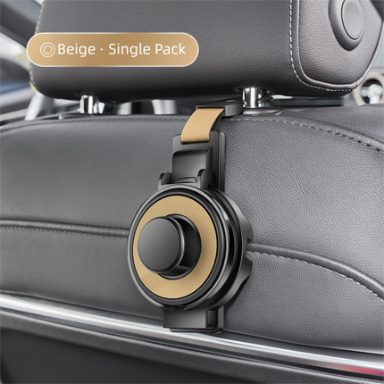 Beige 3-in-1 Car Headrest Organizer Hook.
