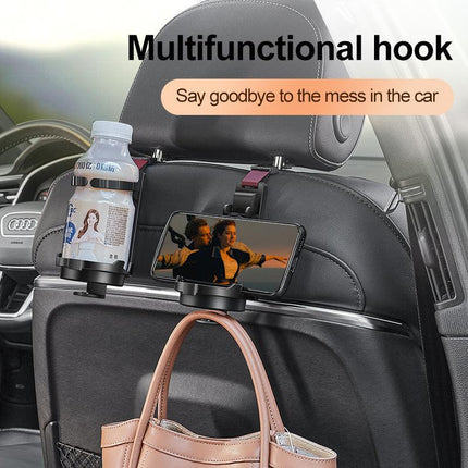Beige 3-in-1 Car Headrest Organizer Hook.
