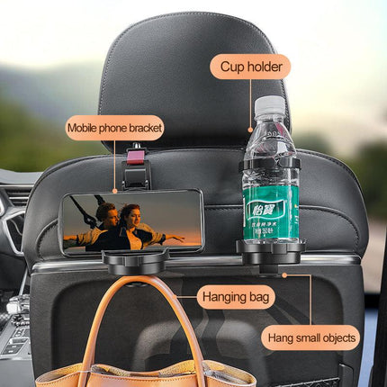 Beige 3-in-1 Car Headrest Organizer Hook.