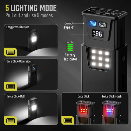 Pink-Blue Magnetic Flashlight: Spotlight, COB Flood,  Red&Blue Warning.