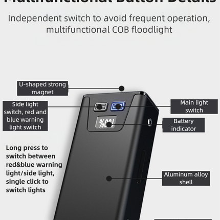 Pink-Blue Magnetic Flashlight: Spotlight, COB Flood,  Red&Blue Warning.