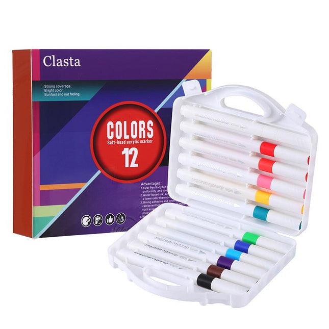 12 Color Acrylic Markers - Soft Brush Tip.