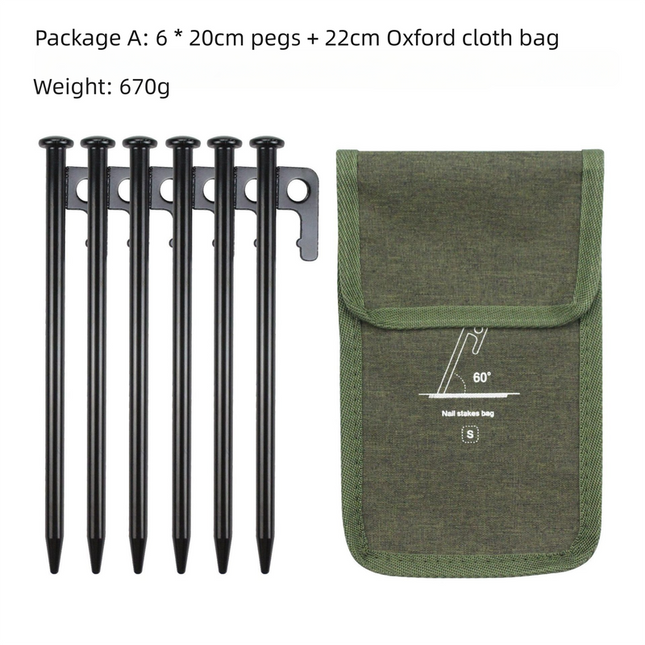 2pc Heavy-Duty 20cm Tent Stakes Kit (6 Pegs /pc) with Carry Bag.