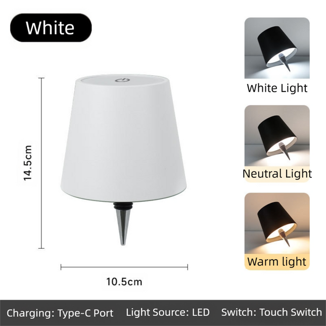 White Cordless Tri-Color Wine Bottle LED Lamp.