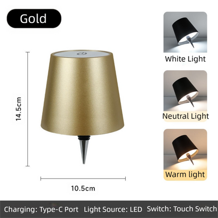 Gold Cordless Tri-Color Wine Bottle LED Lamp.