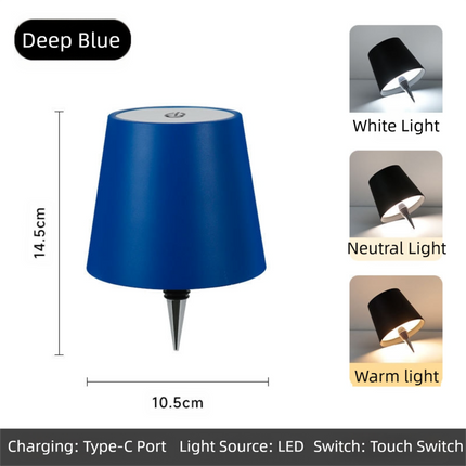 Deep-Blue Cordless Tri-Color Wine Bottle LED Lamp.