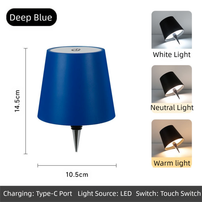 Deep-Blue Cordless Tri-Color Wine Bottle LED Lamp.